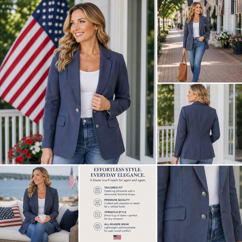 Olivia Hassler Womens Navy Blue Tailored Blazer Gold Crest Button Jacket Size 90